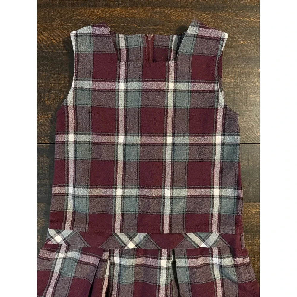 True Grits Plaid Pleated School Uniform Jumper Burgundy Grey Size 6 Classic Prep